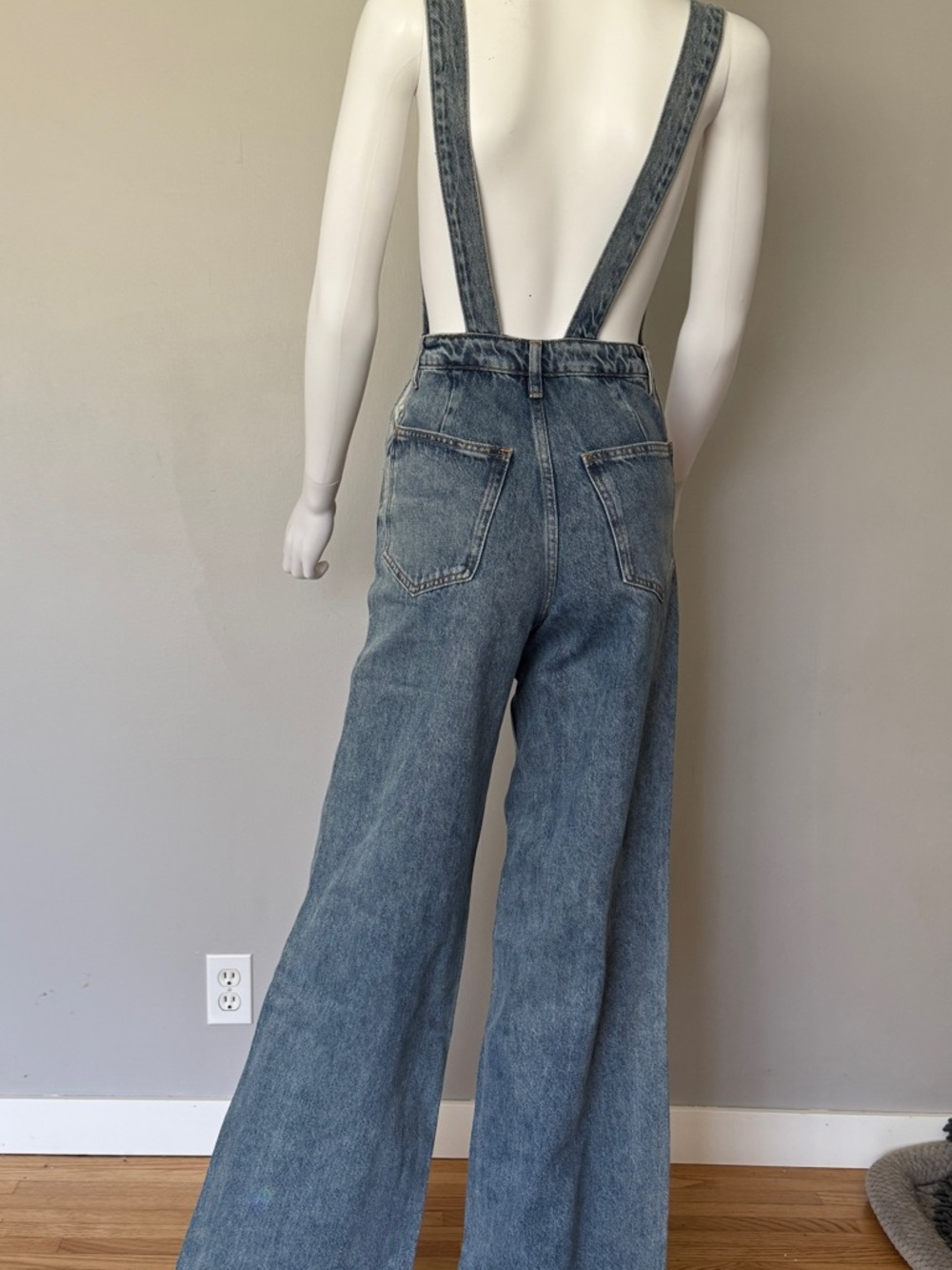 WeWoreWhat Classic Light Blue Wide-Leg Denim Overalls - Picture 3 of 5